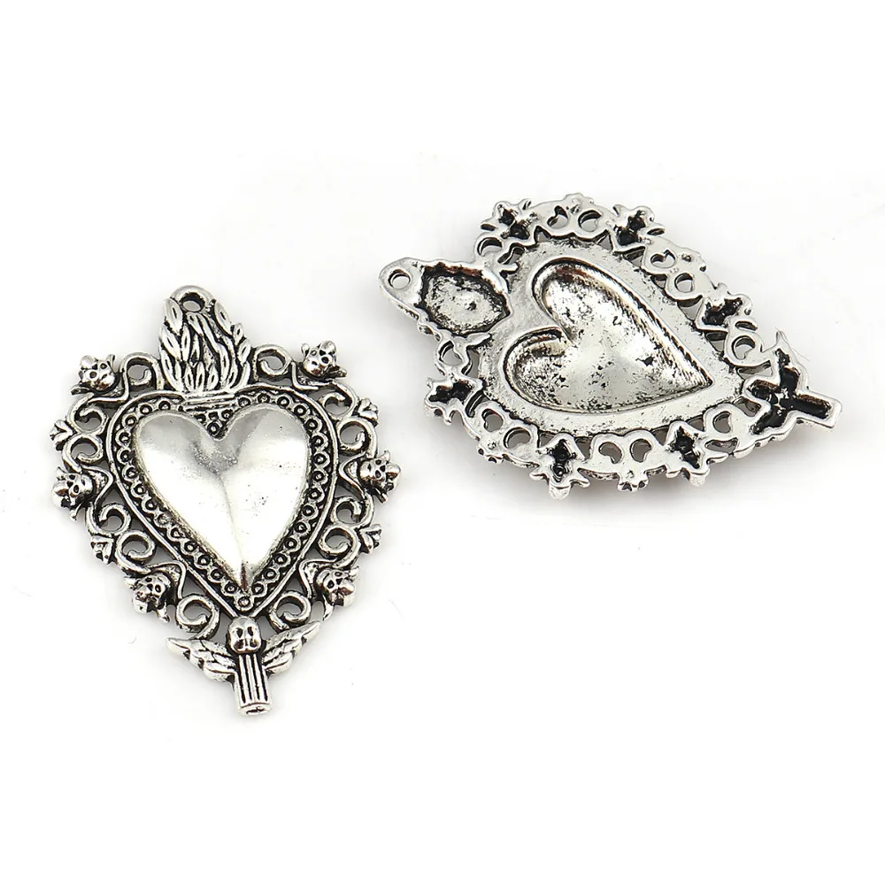 DoreenBeads цинковый сплав искусственное сердце серебряный цвет узор ангела кружева
