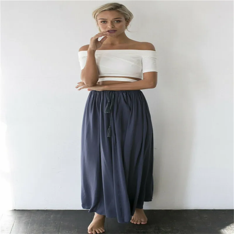 2019 модная женская летняя однотонная Повседневная шифоновая Цыганская длинная