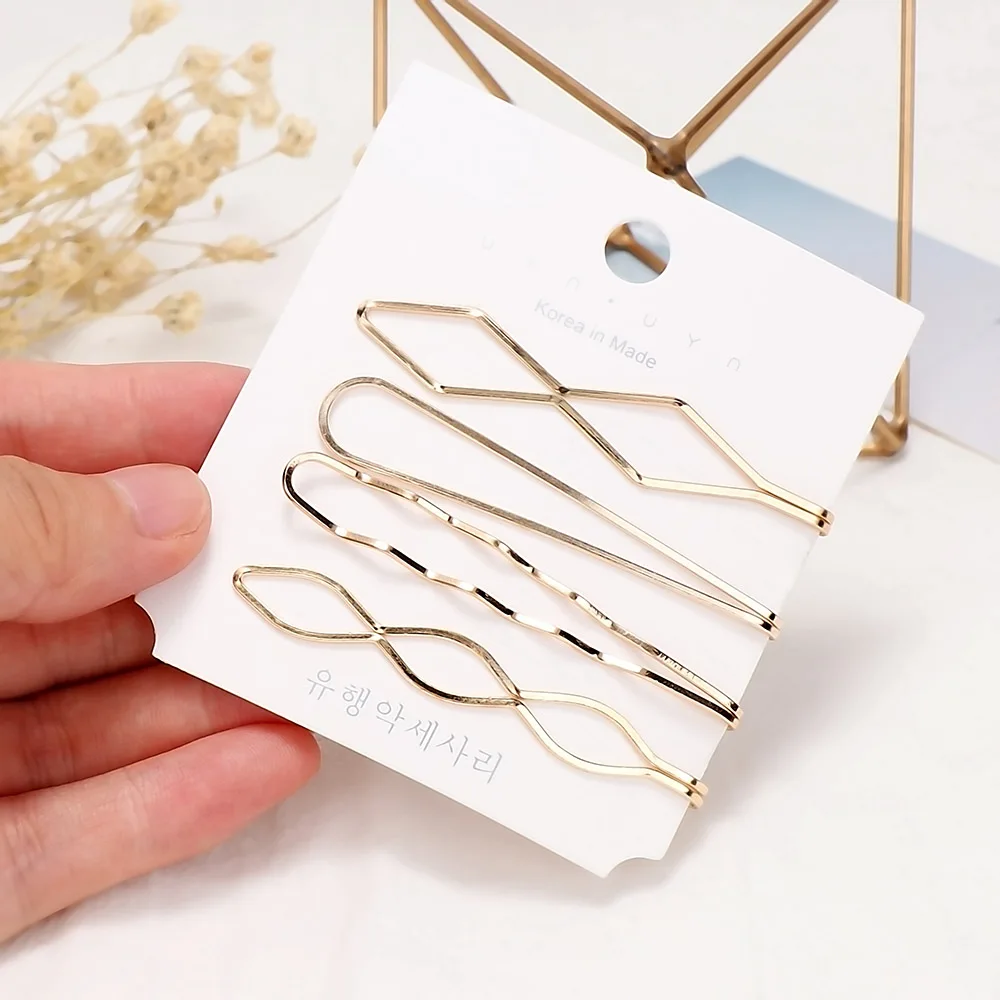 4Pcs/ Set Korea Fashion Metal Hairpins Minimalist Wave Hair Clips All-match Hairstyle Design Accessories Styling Tool | Детская одежда