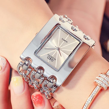 Часы G & D GLE & VDO женские, роскошные стильные прямоугольные кварцевые наручные, с тройной цепочкой и браслетом