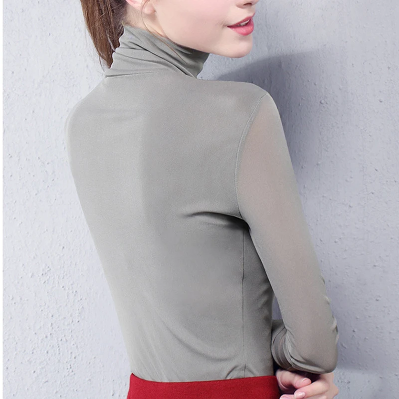 Футболка для женщин водолазка прозрачный с длинным рукавом нейлон slim fit сетчатый