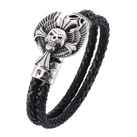leather bracelet men punk jewelry skull cross charm wrap bracelets vintage bracelets bangles mens trendy accessories pw757