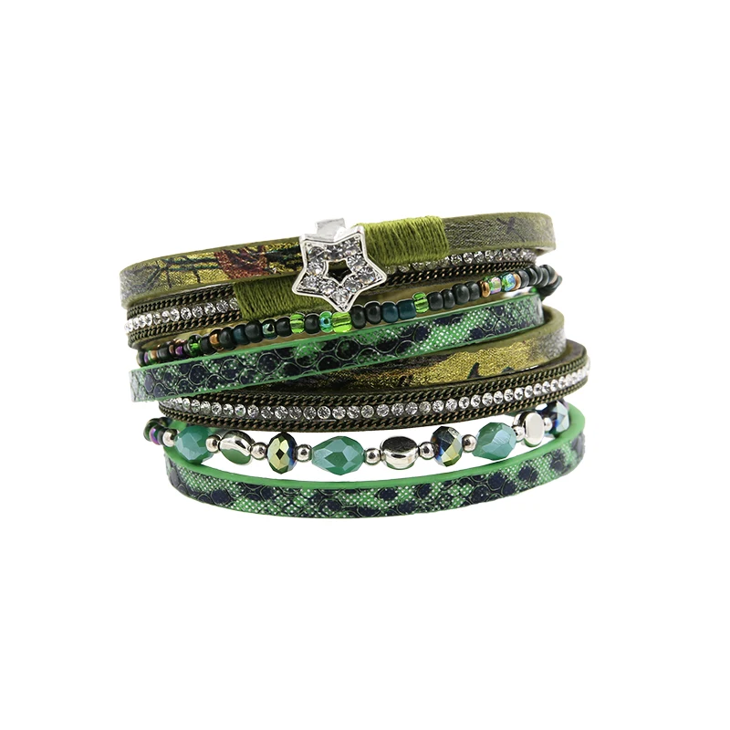 Женский браслет из искусственной кожи Pulseira с кристаллами и стразами набор шармов