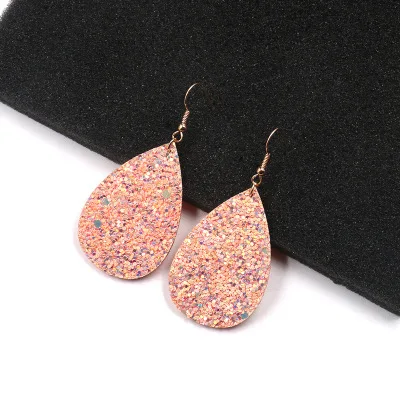 

2018 Hot Fashion Glitter Teardrop Leather Earrings for Women Designer Jewelry Big Statement Earrings Wholesale