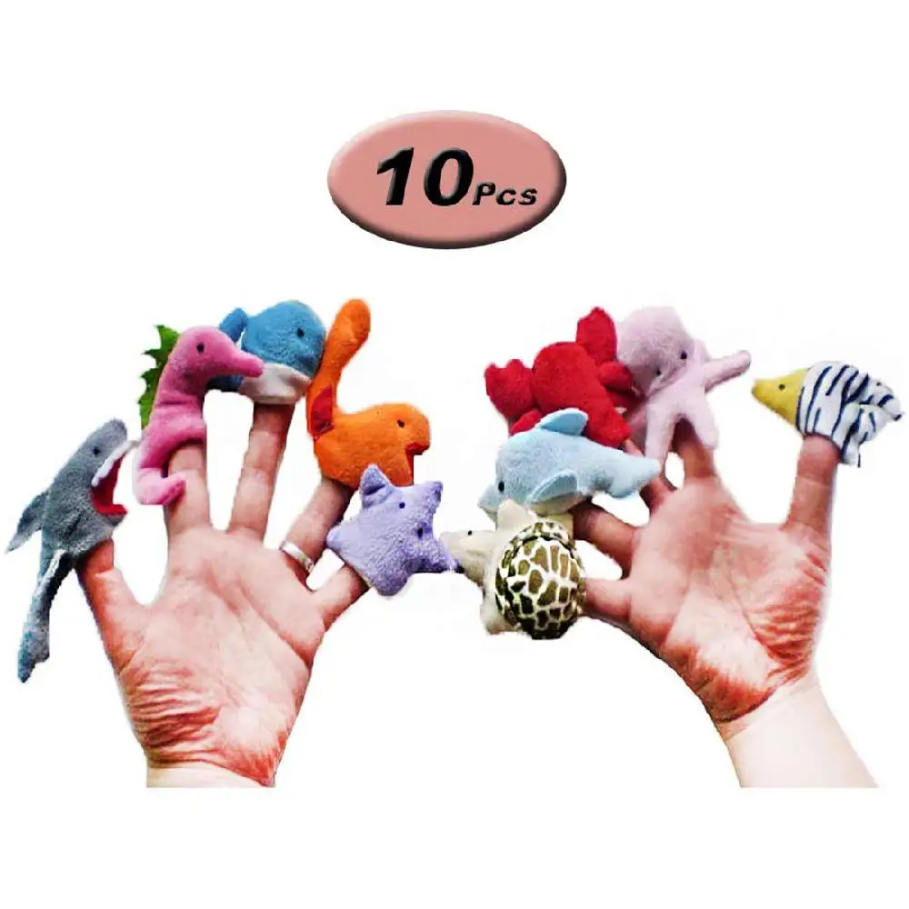 

RCtown 10Pcs Soft Plush Cartoon Marine Animal Shape Finger Puppet Set Toy Kids Story Telling Helper