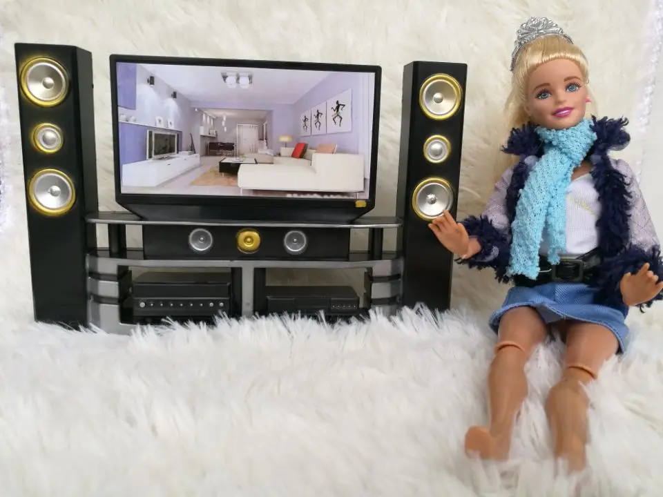 Новое поступление мини Hi-Fi 1:6 для девочек ТВ домашний кинотеатр шкаф набор кукольные аксессуары кукольная мебель детские игрушки для куклы Барби