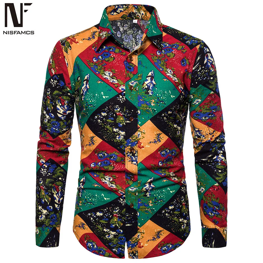 Shirt 5 Пляжные вечерние мужские рубашки Харадзюку, блуза с длинным рукавом, новинка, мужские рубашки, Ретро стиль, пэчворк, хип-хоп стиль, уличная одежда, летняя одежда - Цвет: Shirt 5