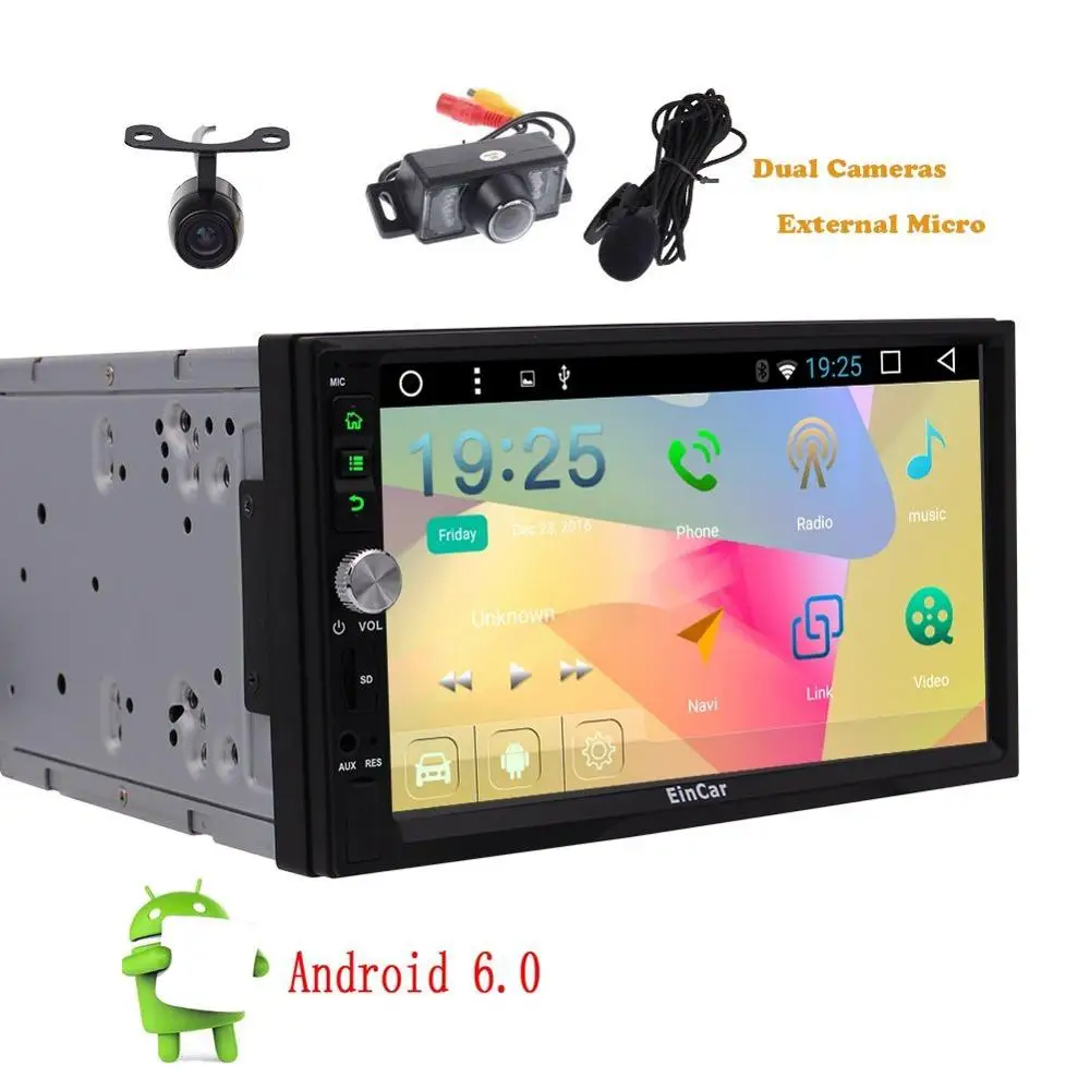 Eincar 7 дюймов 2 DIN GPS Android стерео навигации 6.0 микрофон спереди и резервного