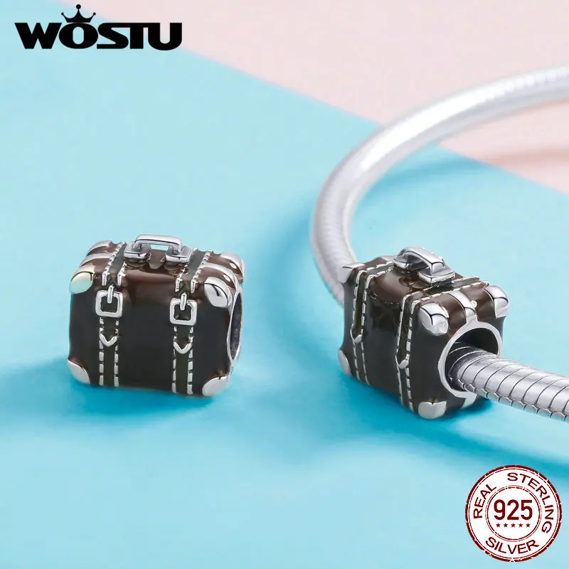 WOSTU Аутентичные 100% стерлингового серебра 925 путешествия бусины чемодан Fit браслет