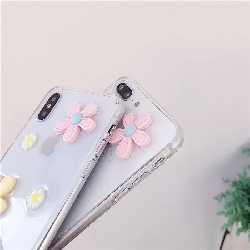 Epoxy Phone case For iphone X XR XS MAX 3D Glitter Transparent Cute Daisy Flower Case 8 6 7 6S Plus TPU Back Cover |