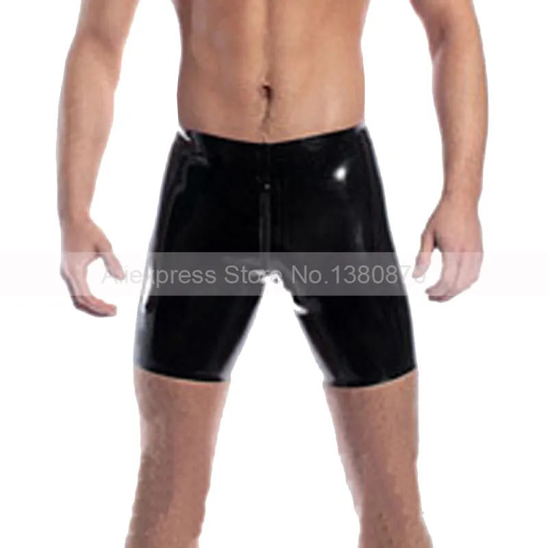 Latex Men Boxer Shorts With U-Crotch Zipper Sexy Rubber Male Five Pants Plus Size Customized S-LPM014 |