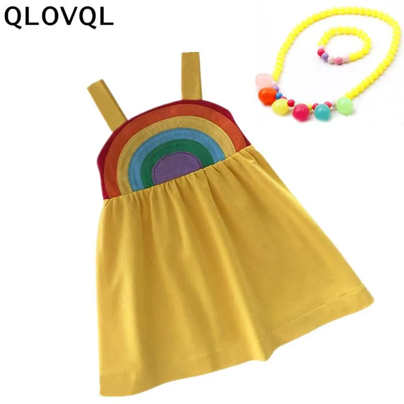 2019 New rainbow Baby Girl Dress 9M-5 Years Girls Birthday Dresses cotton party princess dress with Jewelry | Детская одежда и