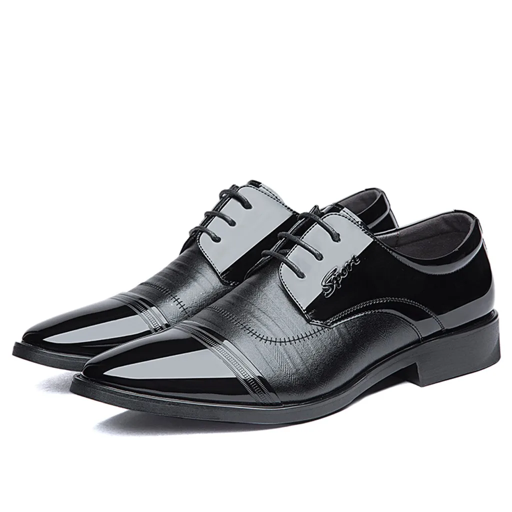 New 2019 Men's Leather Shoes Business Dress Men Formal Wedding Pointed Toe Fashion PU Flats Oxford Shoes#G4 | Обувь