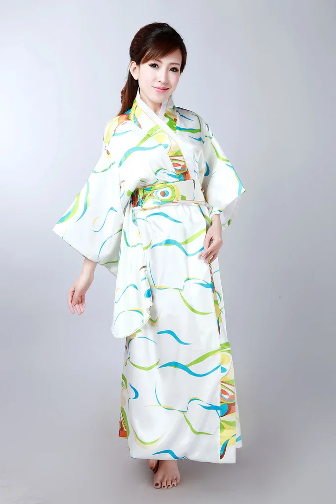 Шелковое японское платье кимоно винтажное женское сценическое танцевальное