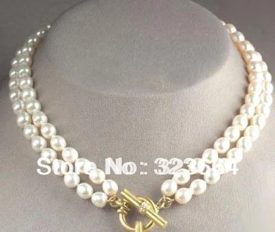 Красивое Двухрядное ожерелье с натуральным белым жемчугом GP|necklace necklace|white pearl