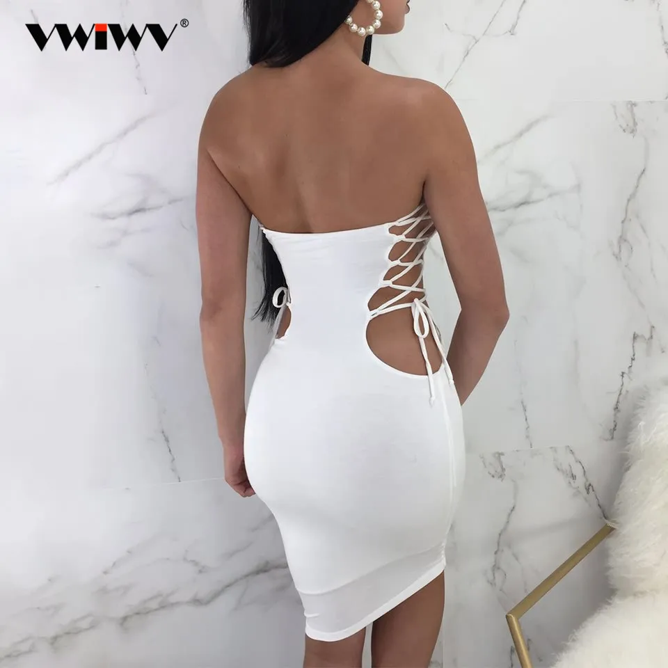VWIWV 2018 Новое поступление летние платья однотонное сексуальное Клубное платье с