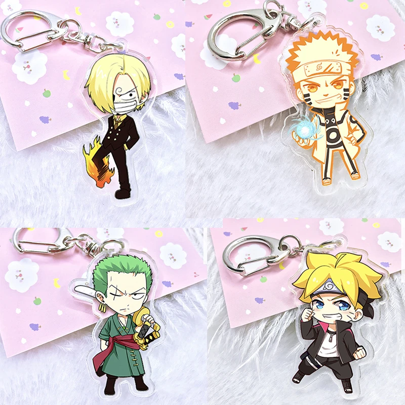 Cute Car keychain Figure Zoro SANJI Kyubi Uzumaki Hyuga Hinata Gaara Backpack accessories Kids Birthday Christmas Gift Toys|Игровые