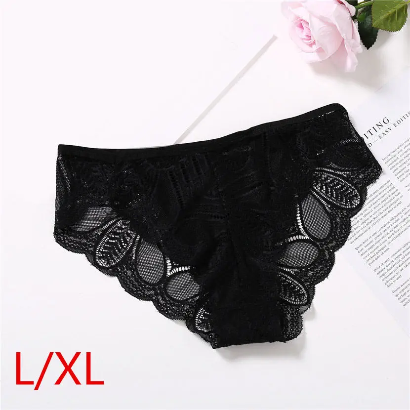 black L-XL Плюс размер s-xl сексуальные кружевные трусики женское модное нижнее белье Соблазнительные Красивые трусы девушки Женский хлопковый с низкой талией Нижнее белье для женщин - Цвет: black L-XL