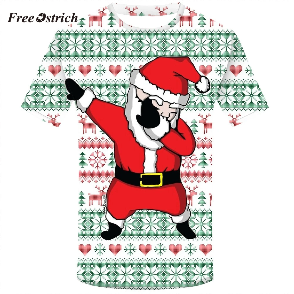 Бесплатная Страусиная Мужская Рождественская Футболка с принтом футболки
