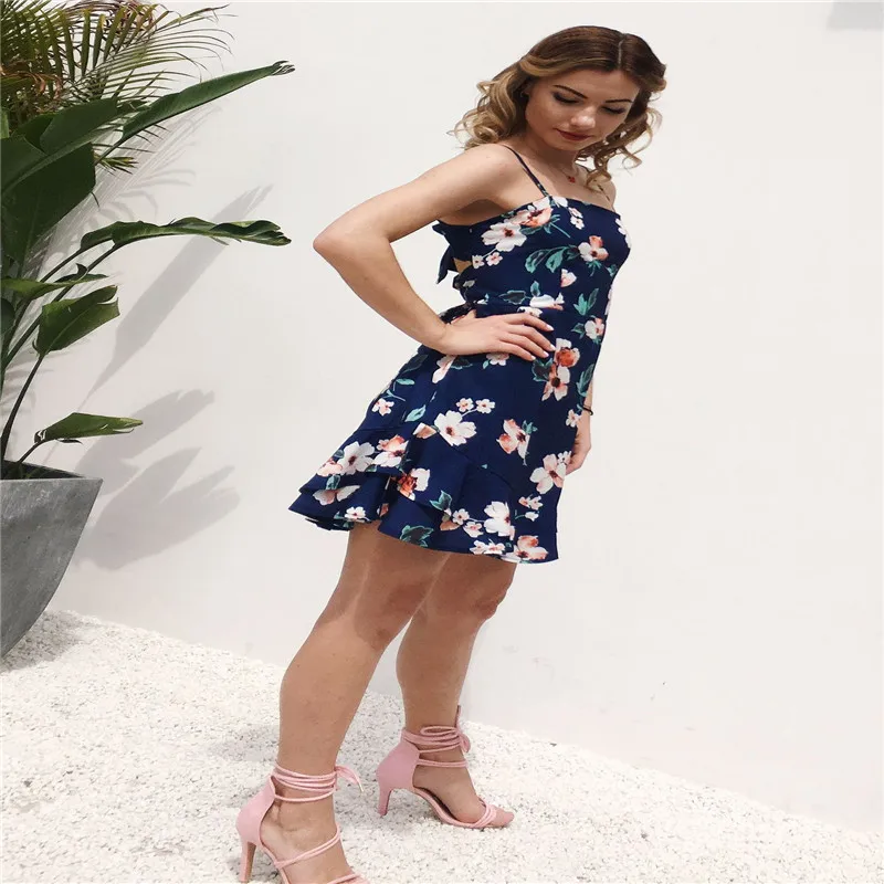 2019 летнее новое платье на подтяжках с принтом в европейском стиле сексуальное