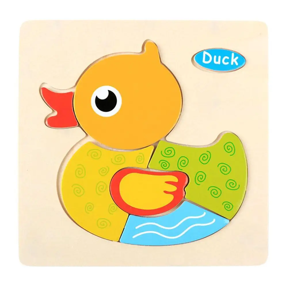 duck 1 шт. детские игрушки Мультяшные 3D детские игрушки-головоломки животные деревянные головоломки детские развивающие игрушки для детей подарок - Цвет: duck