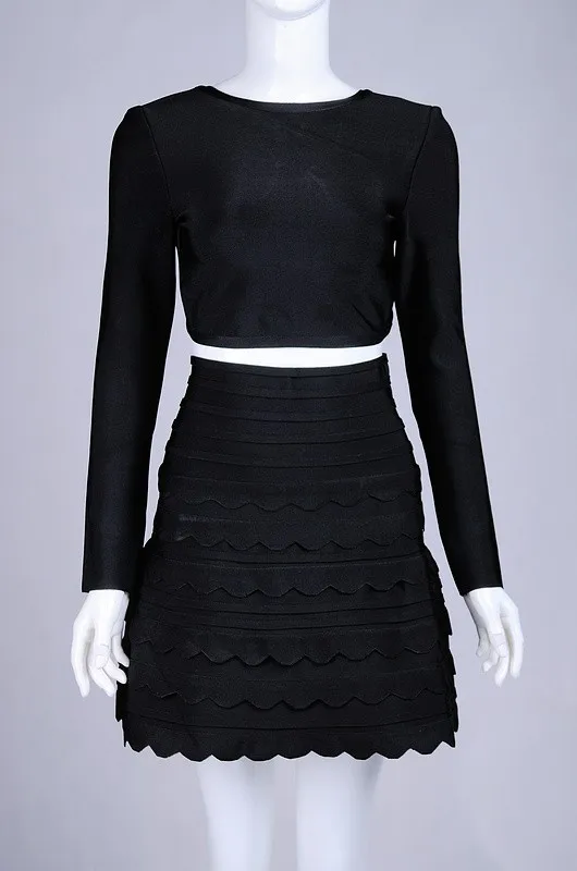 Черный белый сексуальная высокое качество Оборками круглым воротом с длинным