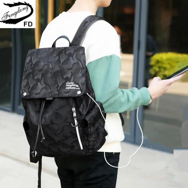 Мужской камуфляжный рюкзак Fengdong Синий Водонепроницаемый школьный или дорожный