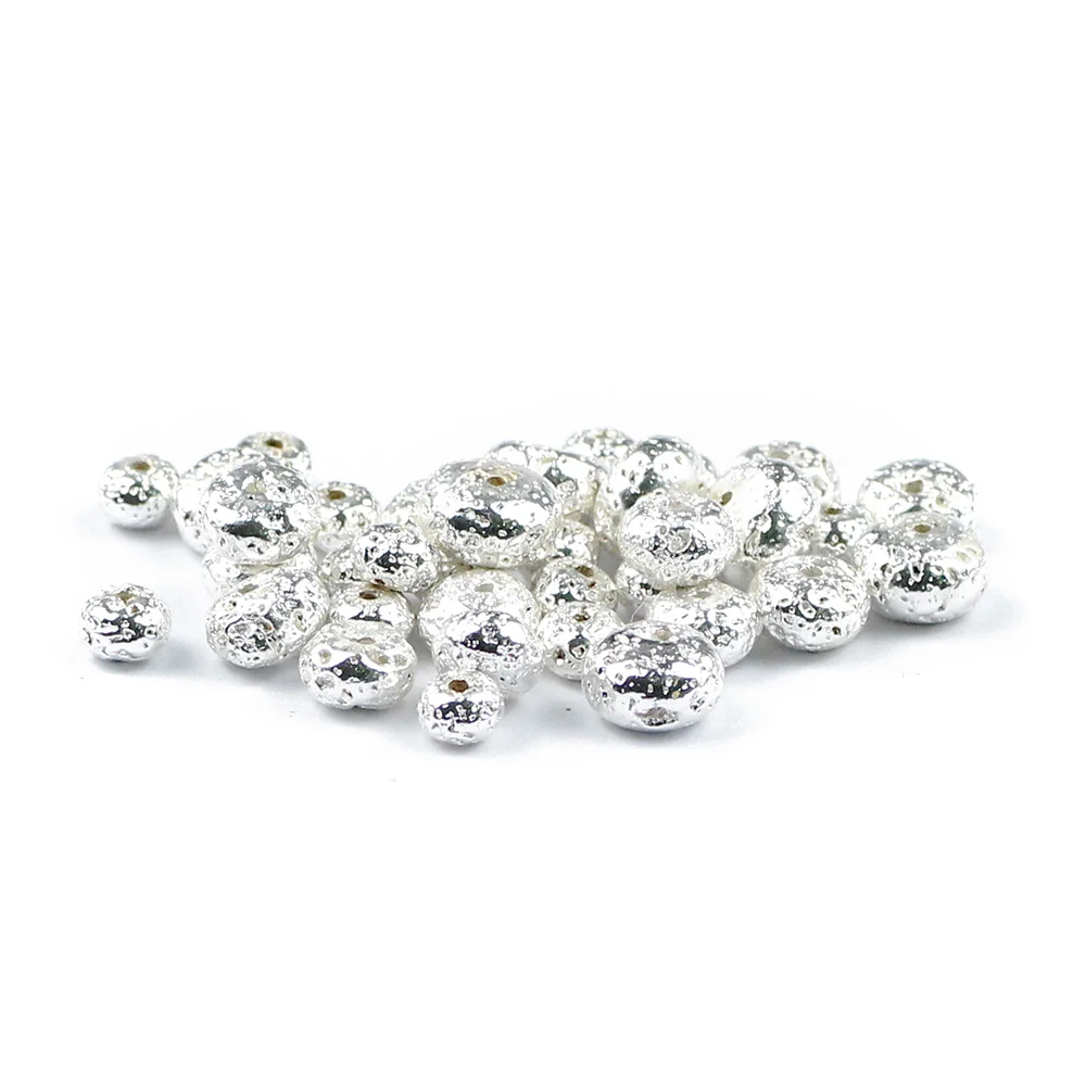 

BTFBES White Gold Lava Hematite Spacer beads Flat Round Natural Volcanic Rock Stone 6 8 10mm Loose beads for DIY Jewelry Making