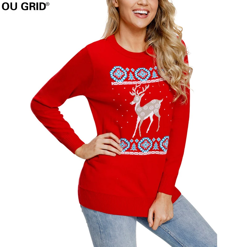 Women's Reindeer Knitted Ugly Christmas Sweater Xmas Pullover Jumpers | Женская одежда