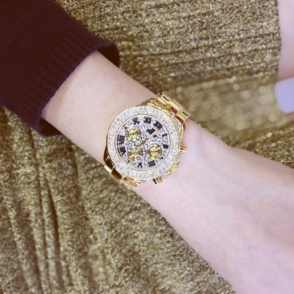 Часы наручные женские кварцевые с золотым циферблатом из нержавеющей стали |