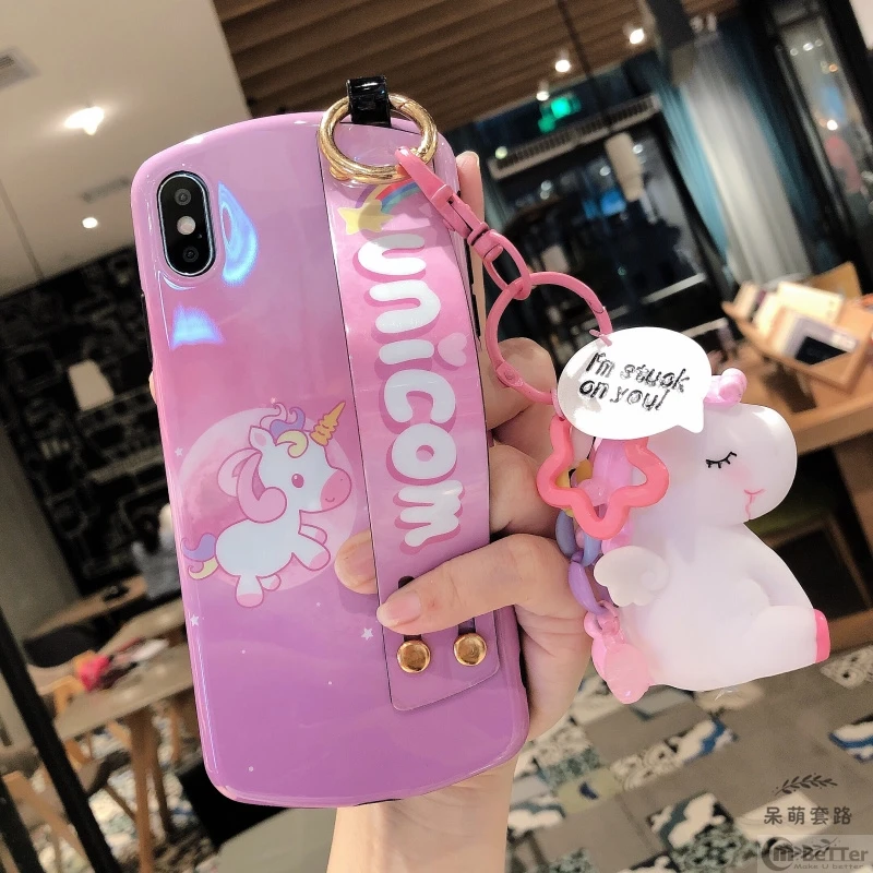 Для iPhone X/XS MAX чехол 7/8 plus 6/6s + Мягкий силиконовый XR оболочка Милый Розовый Единорог