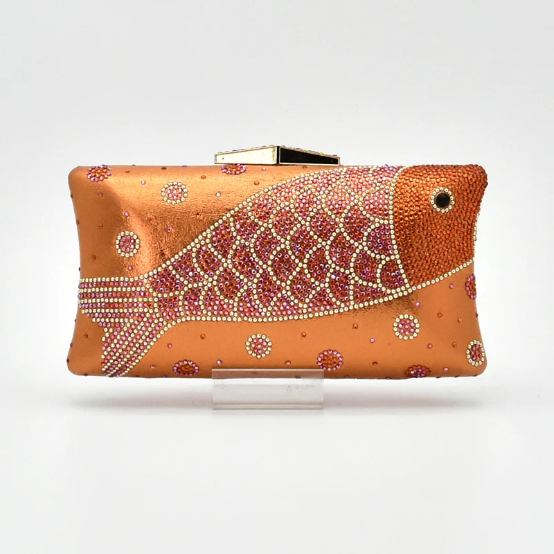 New Orange Color Italian Matching Shoe and Bag Set Decorated with Rhinestone African | Обувь