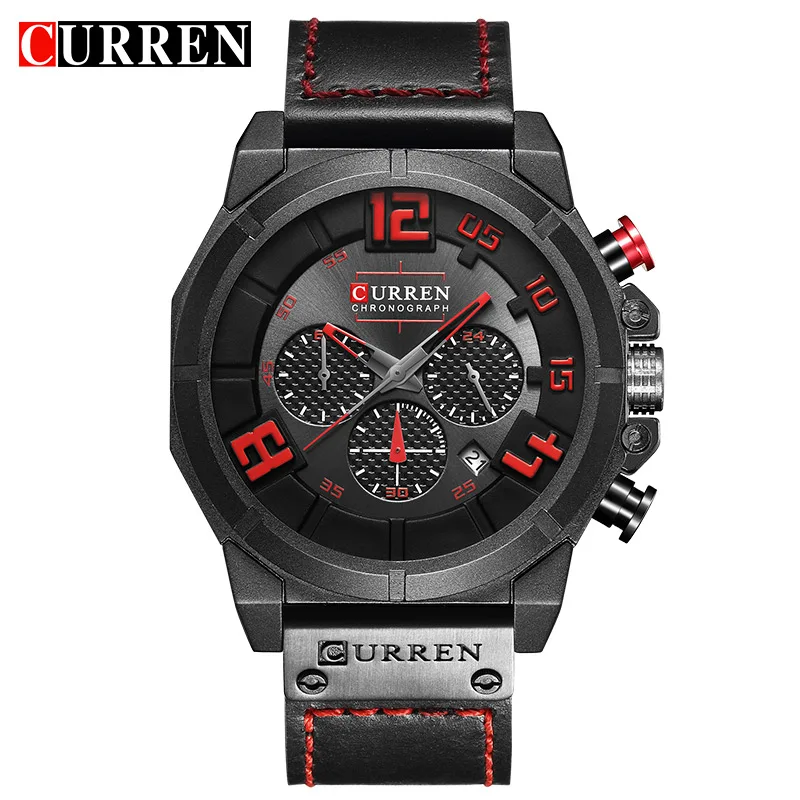 Luxury Brand Curren Chronograph Men Sports Watches Waterproof Quartz Wrist Watch Leather Strap Male Clock relogio masculino | Наручные