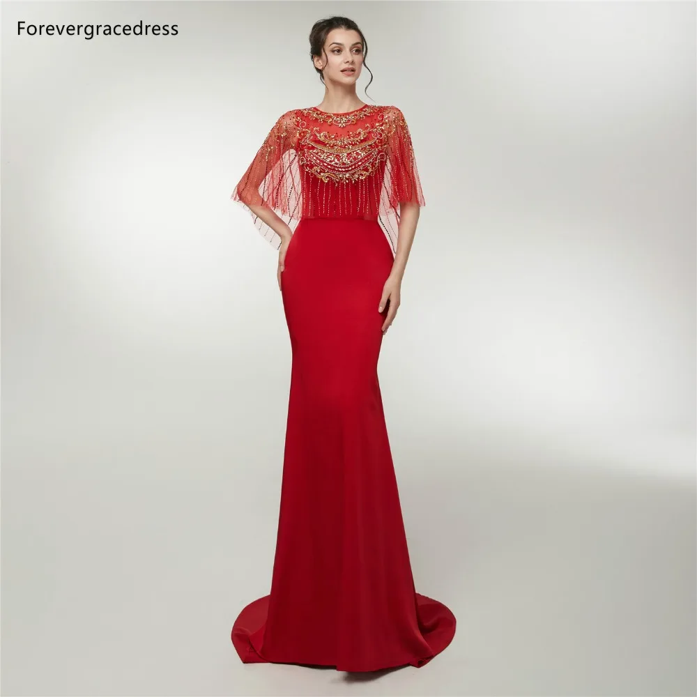 Женское вечернее платье Forevergracedress красное русалки украшенное жемчужинами и