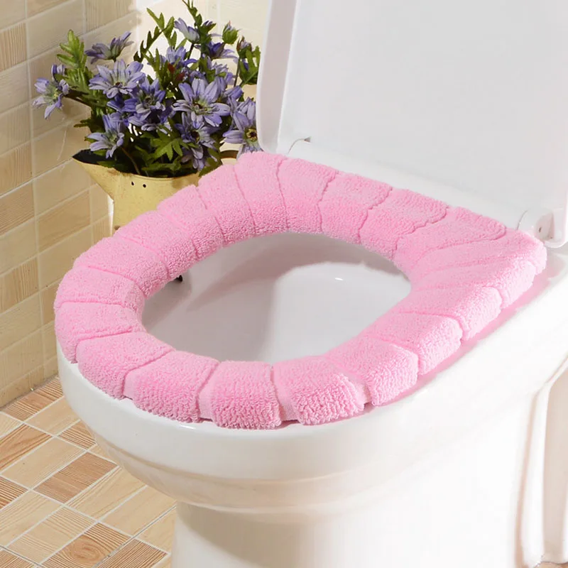 light pink Горячая квалифицированная 1 шт. теплая и удобная накидка на сиденье для унитаза для ванной комнаты, 7 цветов, хлопковые подушечки на подставке - Цвет: light pink