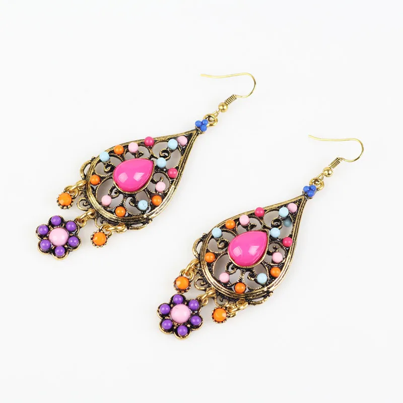 Винтажное Античное золото Индийский стиль Jhumka каплевидные геометрические камни висячие серьги цыганское богемное ювелирное изделие женские аксессуары