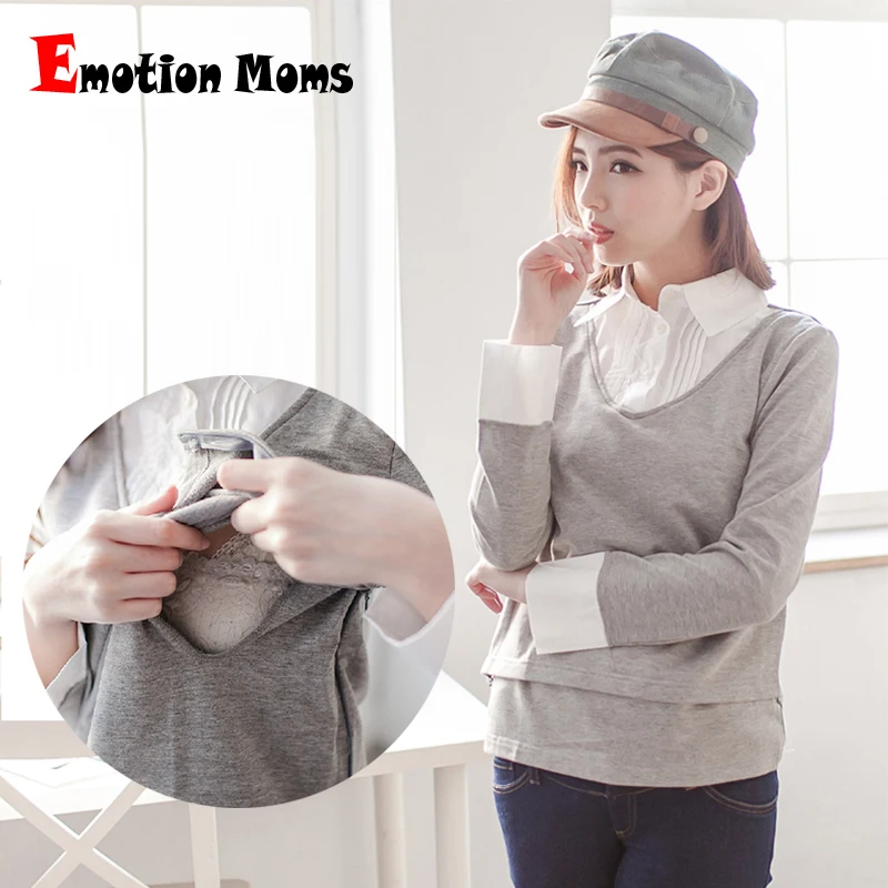 Emotion Moms Fashion Maternity Clothes Long Sleeve Maternity Top Lactation Tops Breast Feeding Tops for Pregnant Women T-shirt