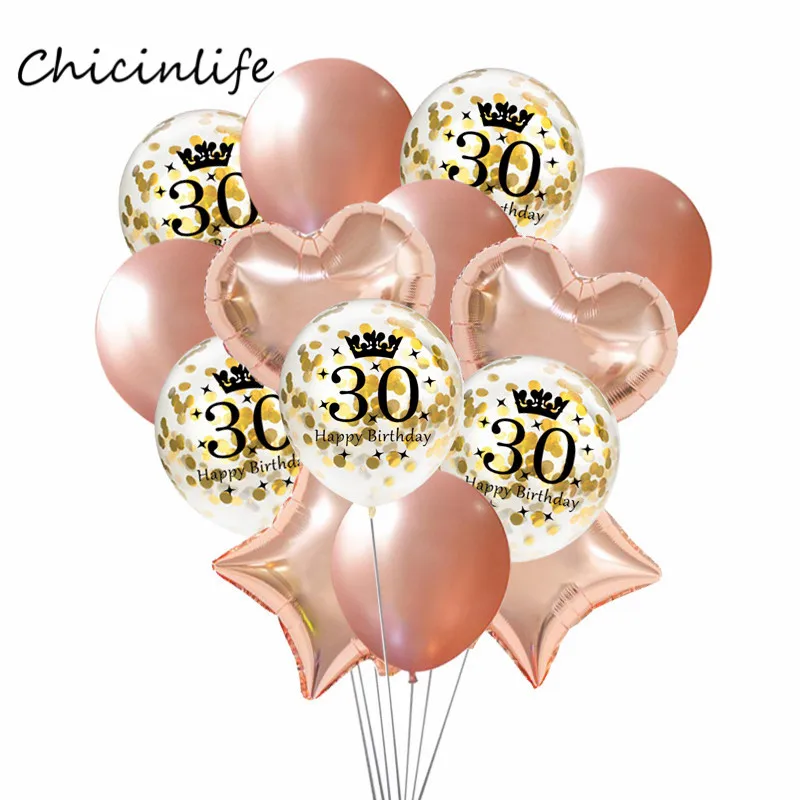 30 C style Корона из розового золота 30 40 50 лет шары на день рождения 30th 40th 50th День Рождения украшения Сердце Звезда с днем рождения - Цвет: 30 C style