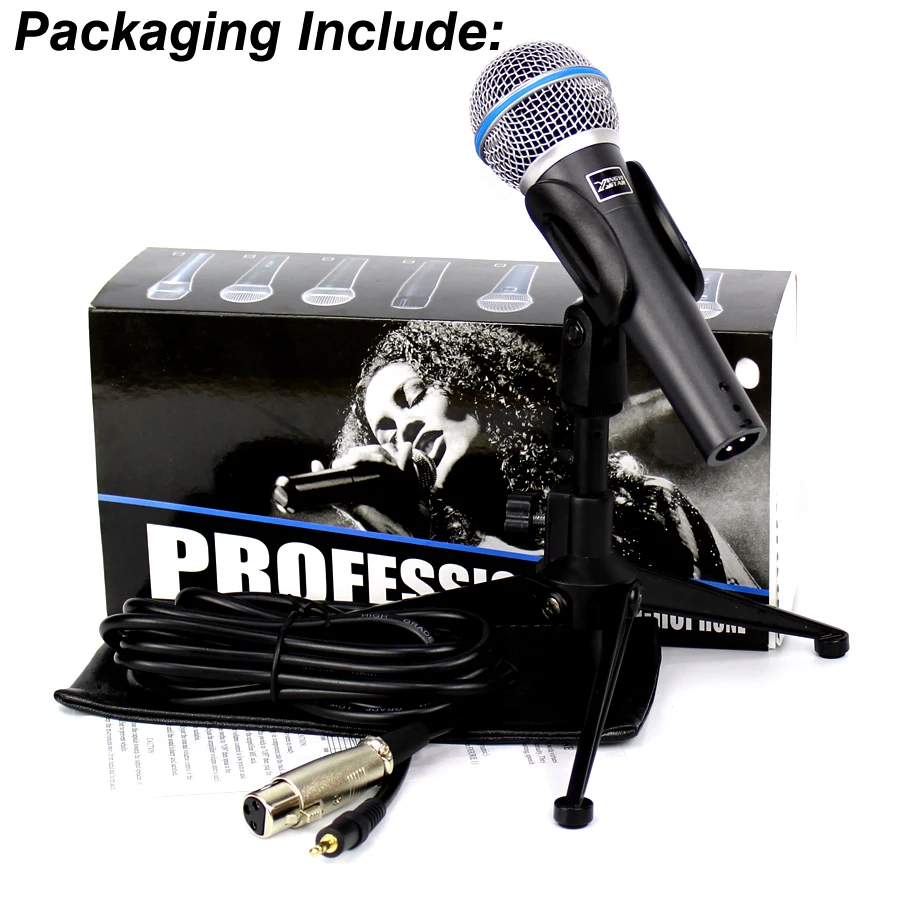 Professional Handheld Cardioid Dynamic Wired Microphone 3.5mm Plug Mic Stand For Beta58a Computer PC KTV Karaoke System Mixer |