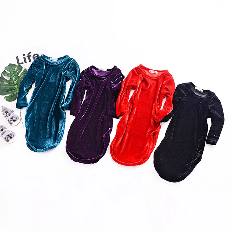 Платья для маленьких девочек однотонные вельветовые Детские платья до щиколотки