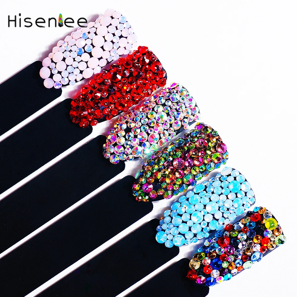 Hisenlee, SS3-SS10, Стразы для ногтей маленького размера, отправка в коробку, подарок, разбитое стекло, камень, плоская задняя сторона, Кристальный стиль, 3D, дизайн ногтей, сделай сам