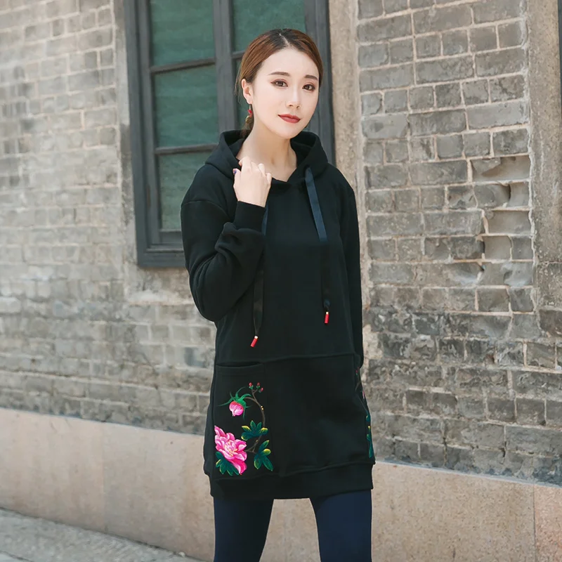 Зимний длинный хлопковый свитшот в китайском стиле теплый толстый Повседневный