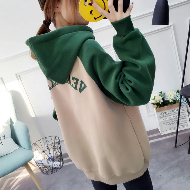 

NORMOV 2019 Fashion Loose Women Long-Sleeve Hoodies Sweatshirts Harajuku Fleece Patchwork Pullover Autumn Winter Casual Coat