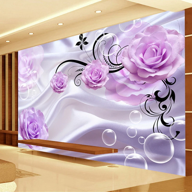 Настенные росписи на заказ 3D фиолетовые розы из шелковой ткани Современная