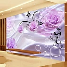 Настенные росписи на заказ, 3D фиолетовые розы из шелковой ткани, Современная Настенная живопись, обои для гостиной, спальни, домашний декор