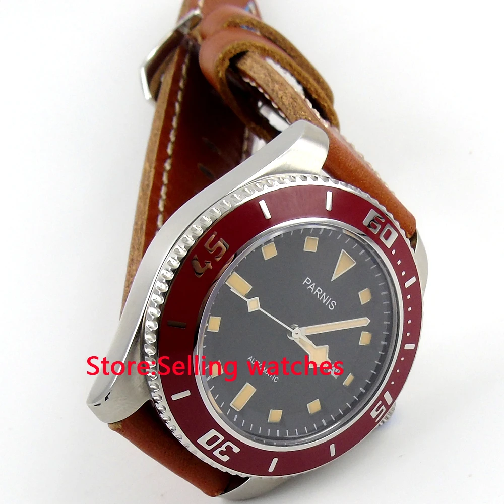 43 мм Parnis черный циферблат Желтый Знак сапфировое стекло автоматические мужские