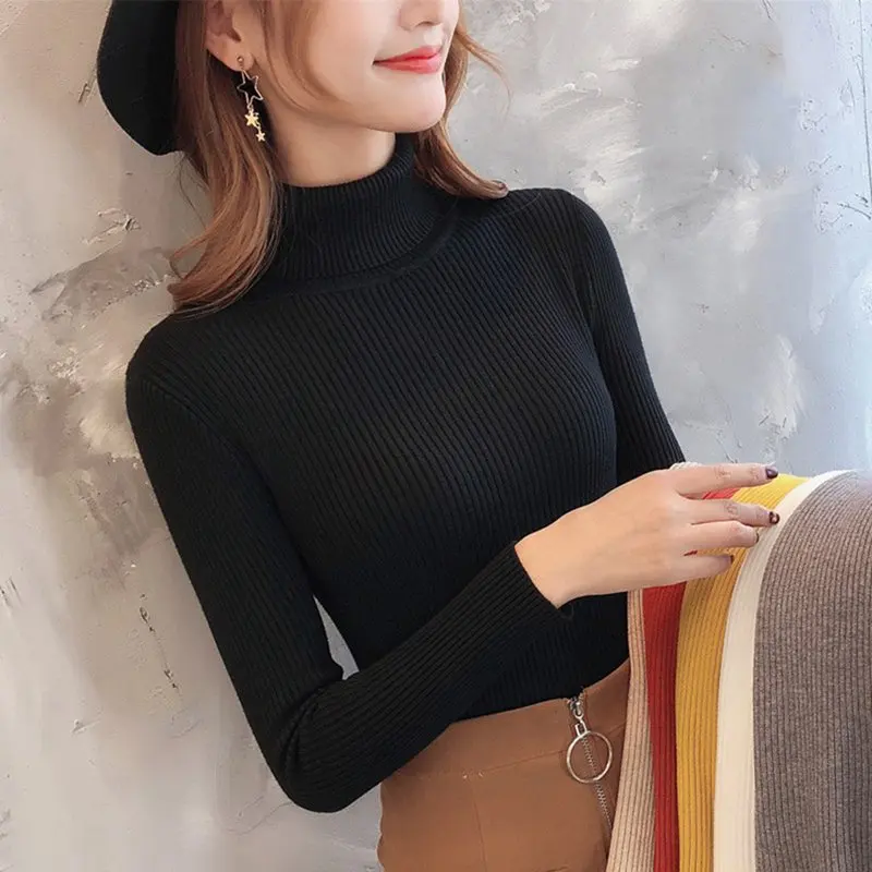 Turtleneck Warm Women Sweater Autumn Casual Korean Winter Knitted Femme Pull High Elastic Female Basic Pullovers Sweater