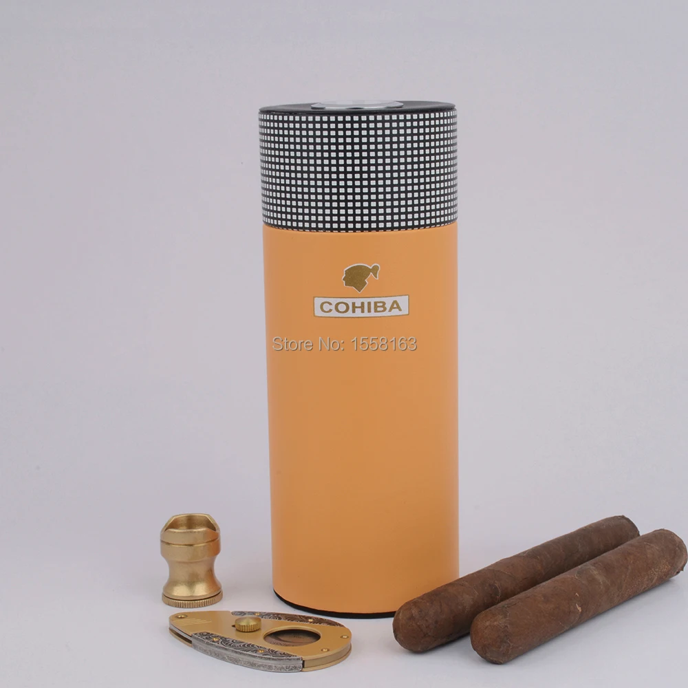 COHIBA для путешествий, сигара кожаный чехол Дерево кедра с подкладкой трубки мини-коробка с увлажнителем внутри с длинным увлажнитель гигрометр