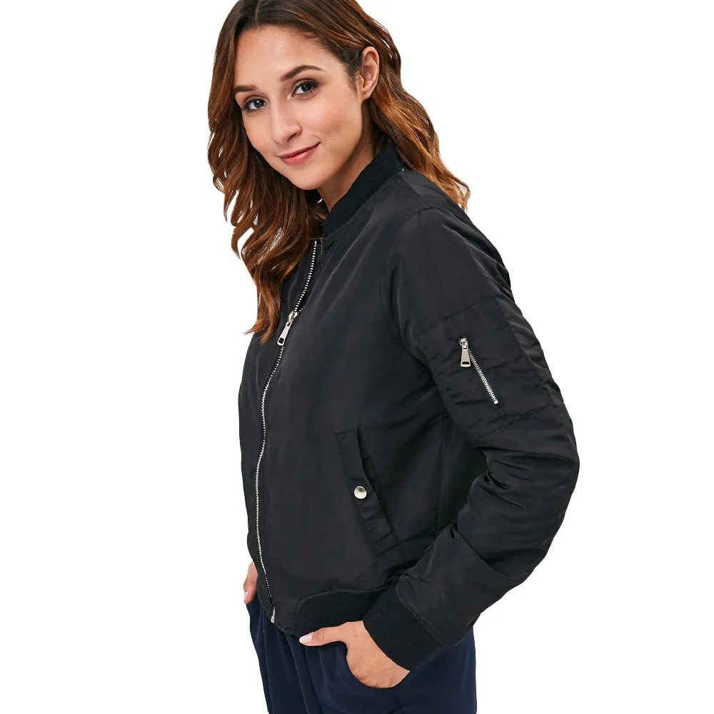 Женская куртка-бомбер ZAFUL с карманами и стоячим воротником длинным рукавом