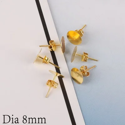 8mm with plug GD 100 шт./упак. Допустимое отклонение диаметра 4 6 8 мм* 12 мм золото/родий Цвет серьги-гвоздики в форме прокладки с жемчужной сережкой штепсельной вилки выводы для сережек для изготовления ювелирных изделий - Цвет: 8mm with plug GD